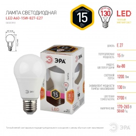 Лампа светодиодная Эра E27 15W 2700K LED A60-15W-827-E27 Б0020592