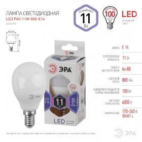 Лампа светодиодная Эра E14 11W 6000K LED P45-11W-860-E14 Б0032990