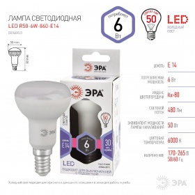 Лампа светодиодная Эра E14 6W 6000K LED R50-6W-860-E14 Б0048023