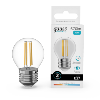 Лампа светодиодная Gauss Filament Elementary E27 10W 4100K 52220