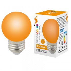 Лампа декоративная светодиодная (UL-00005650) Volpe E27 1W оранжевая LED-G45-1W/ORANGE/E27/FR/С