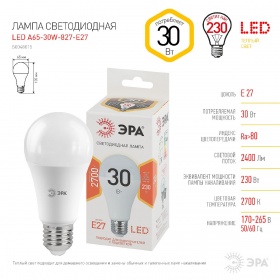 Лампа светодиодная Эра E27 30W 2700K LED A65-30W-827-E27 Б0048015